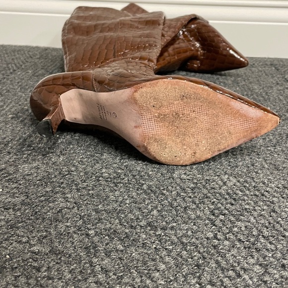 Schutz brown leather heeled boots over the knee croc beautiful pointed toe sz 9 - Picture 4 of 7